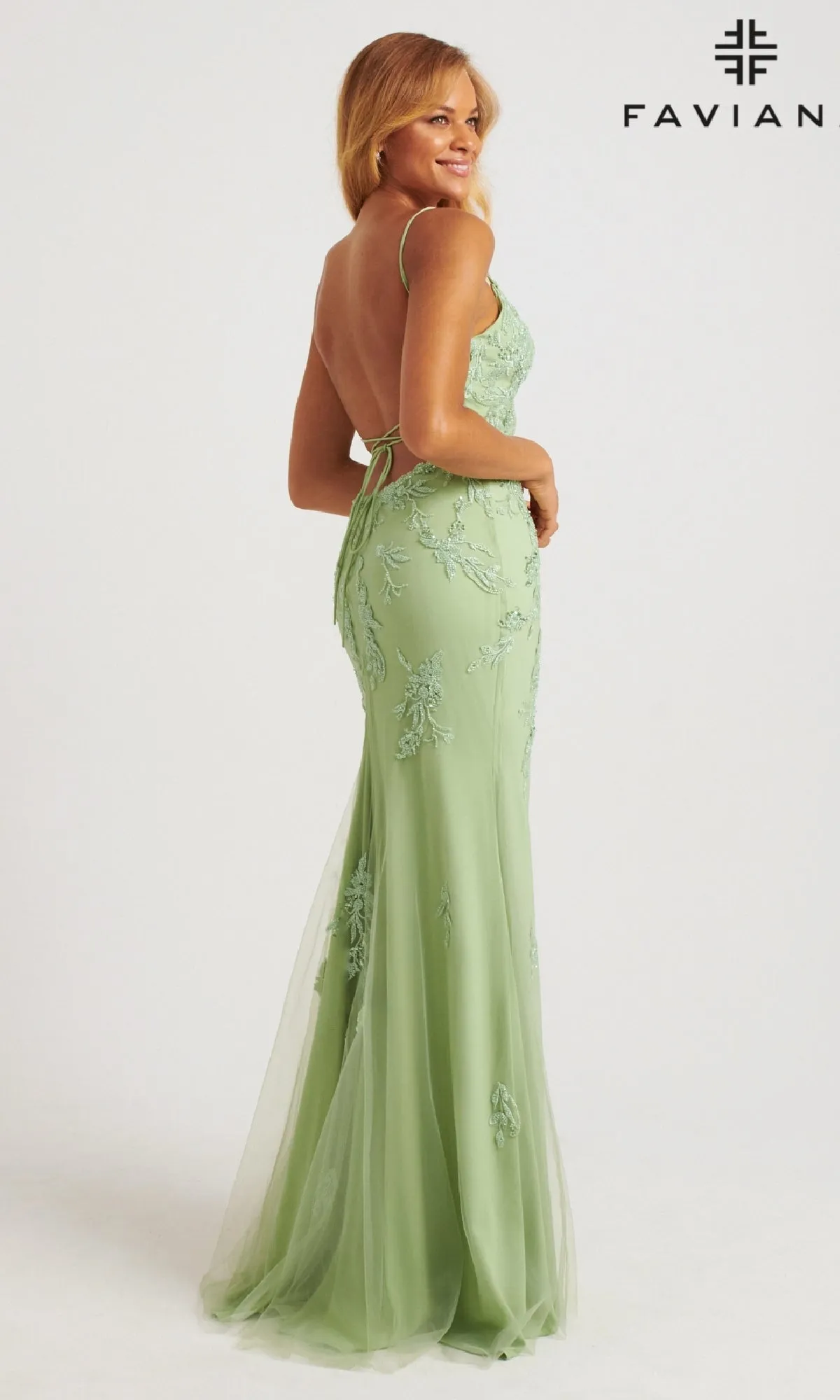Faviana Long Open-Back Light Pink Prom Gown