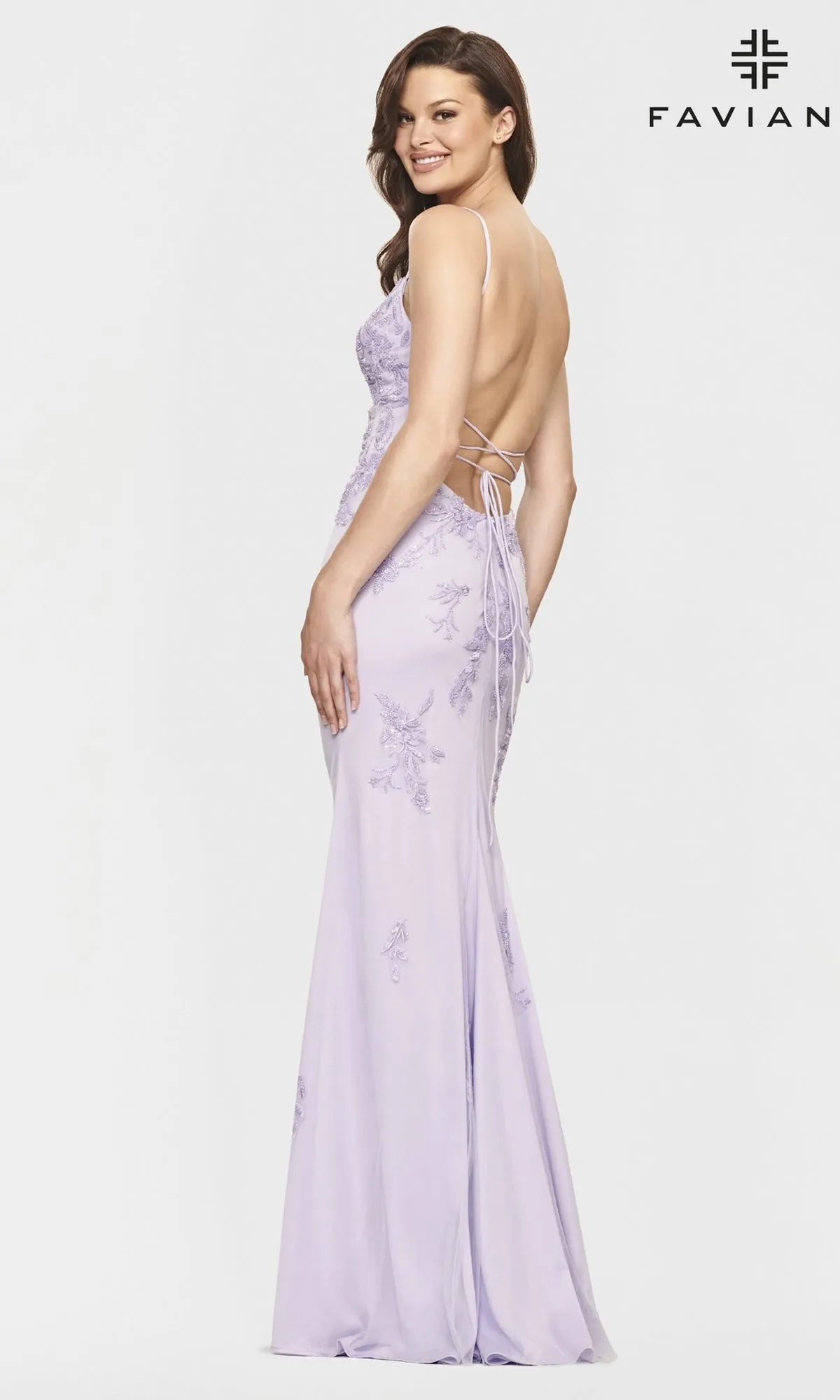 Faviana Long Open-Back Light Pink Prom Gown