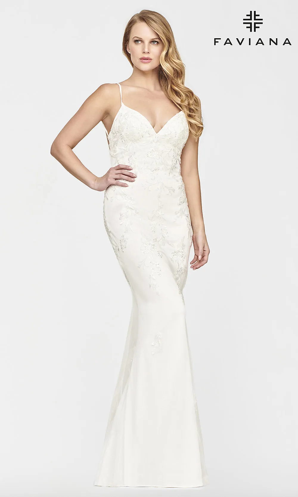Faviana Long Open-Back Light Pink Prom Gown