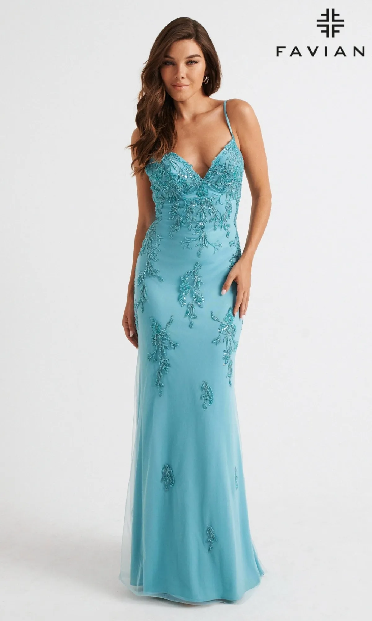 Faviana Long Open-Back Light Pink Prom Gown