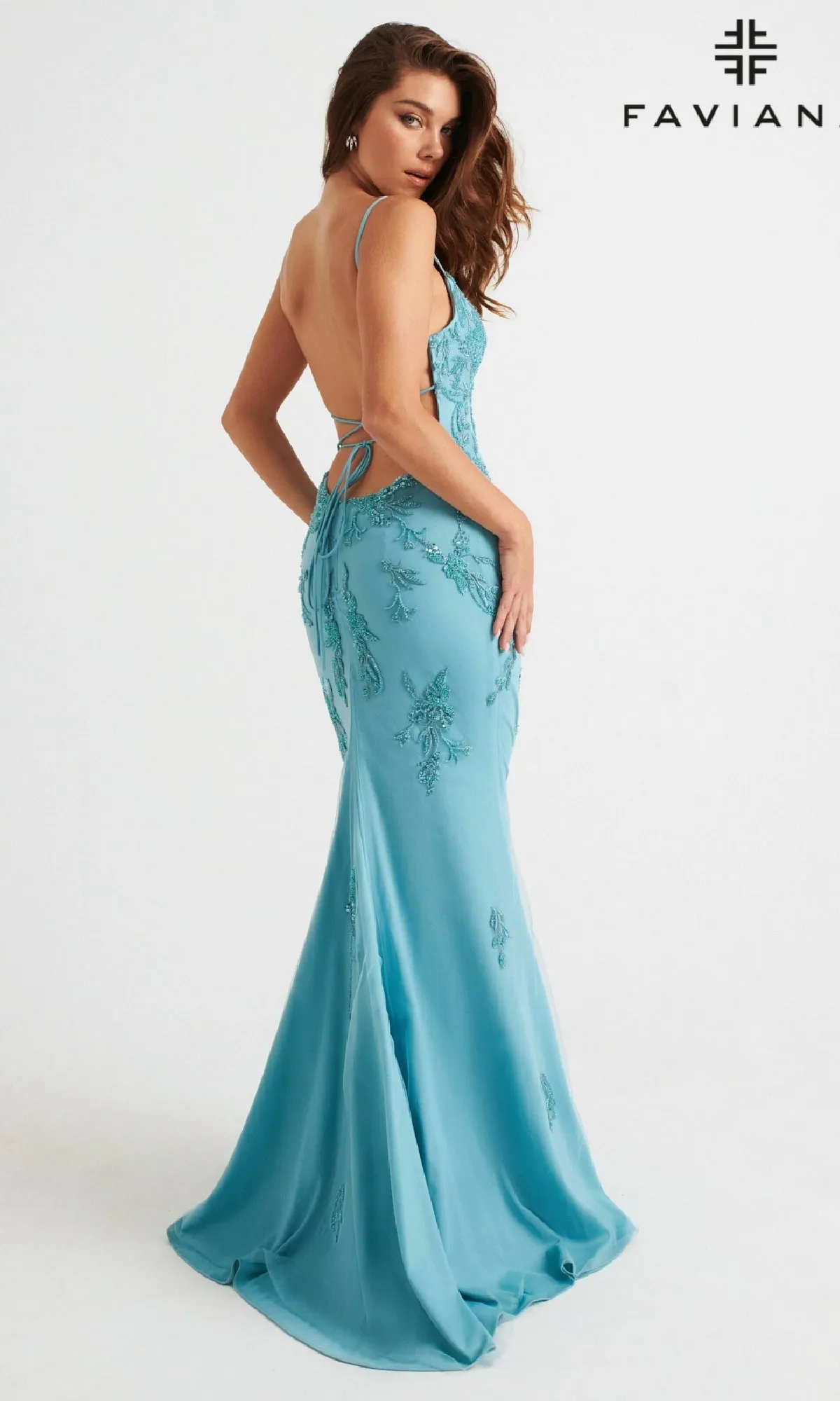Faviana Long Open-Back Light Pink Prom Gown
