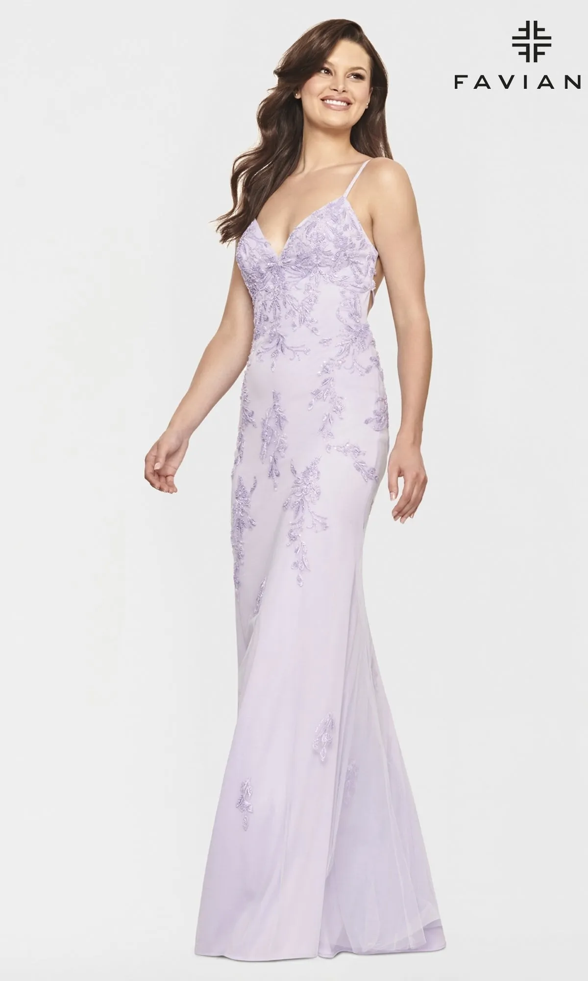 Faviana Long Open-Back Light Pink Prom Gown