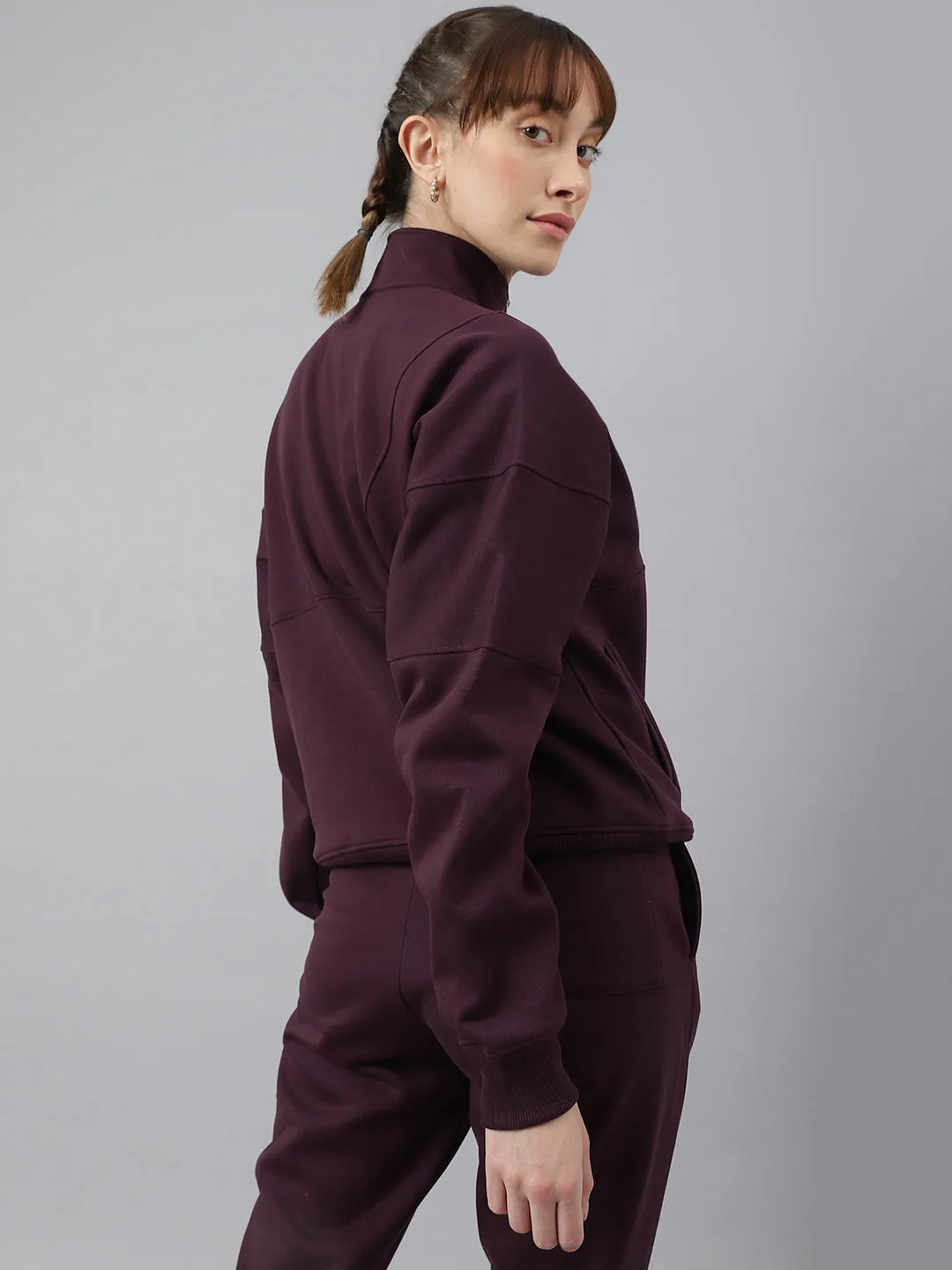 Fitkin Women Purple Regular Fit Fleece Tracksuit