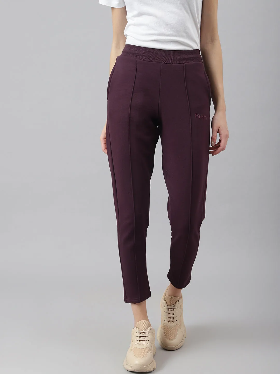 Fitkin Women Purple Regular Fit Fleece Tracksuit