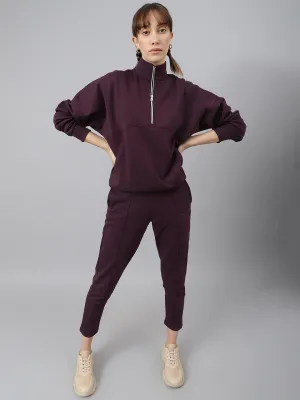Fitkin Women Purple Regular Fit Fleece Tracksuit