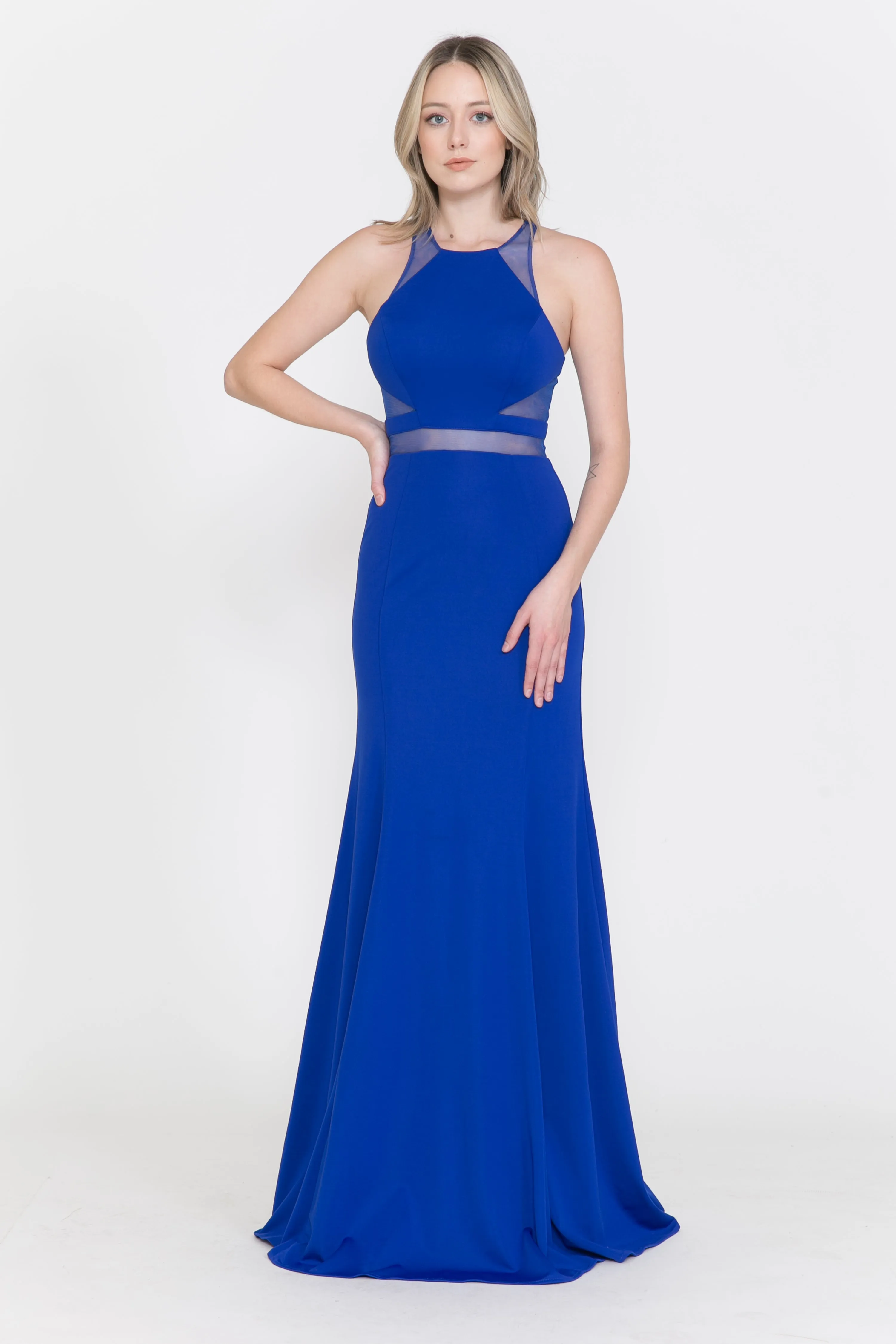 Fitted Long Illusion Cutout Dress by Poly USA 8054