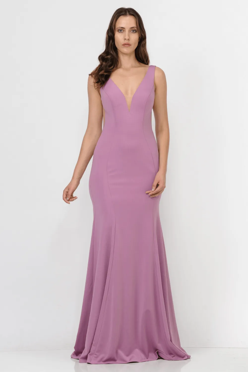 Fitted Long Jersey V-Neck Dress by Poly USA 8158