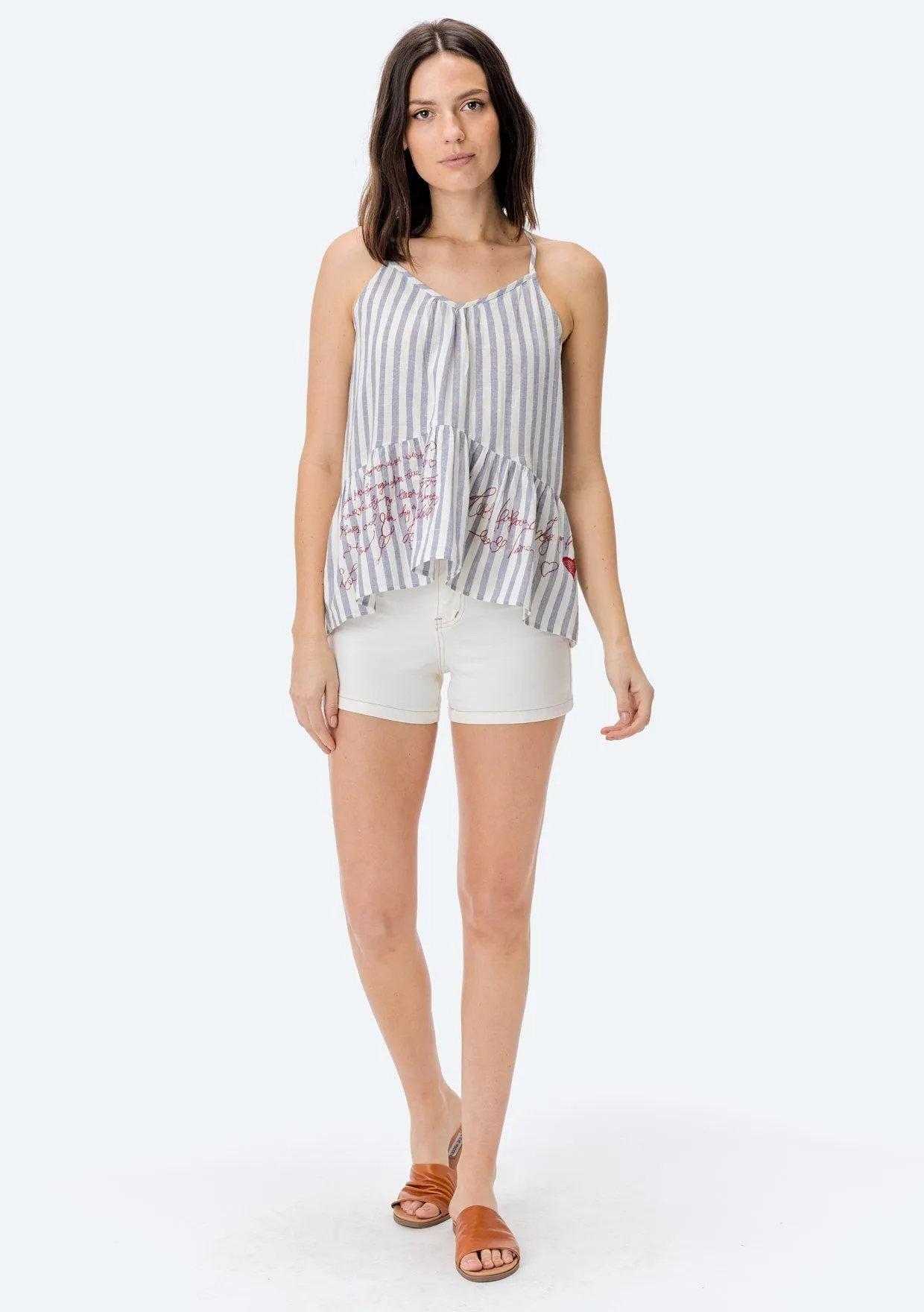 Francois Embroidered Ruffle Tank