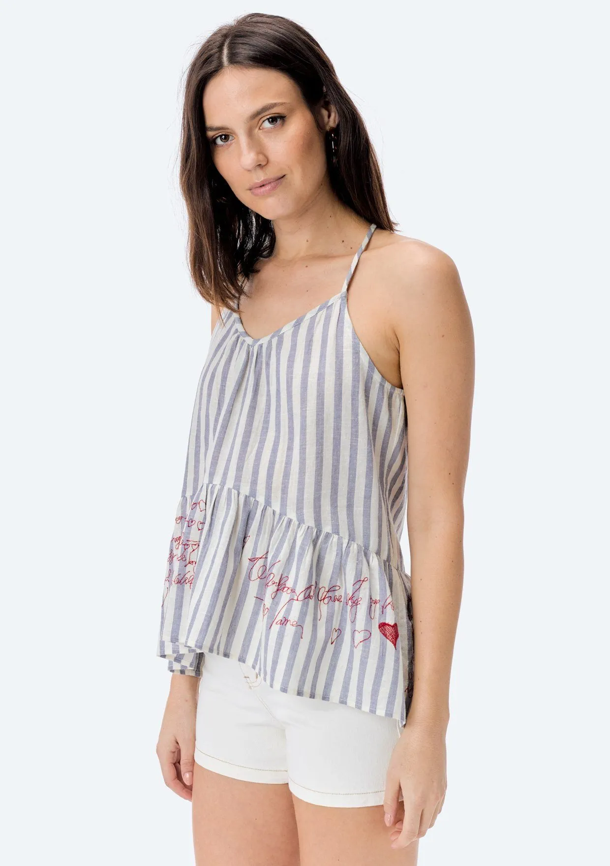 Francois Embroidered Ruffle Tank