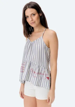 Francois Embroidered Ruffle Tank