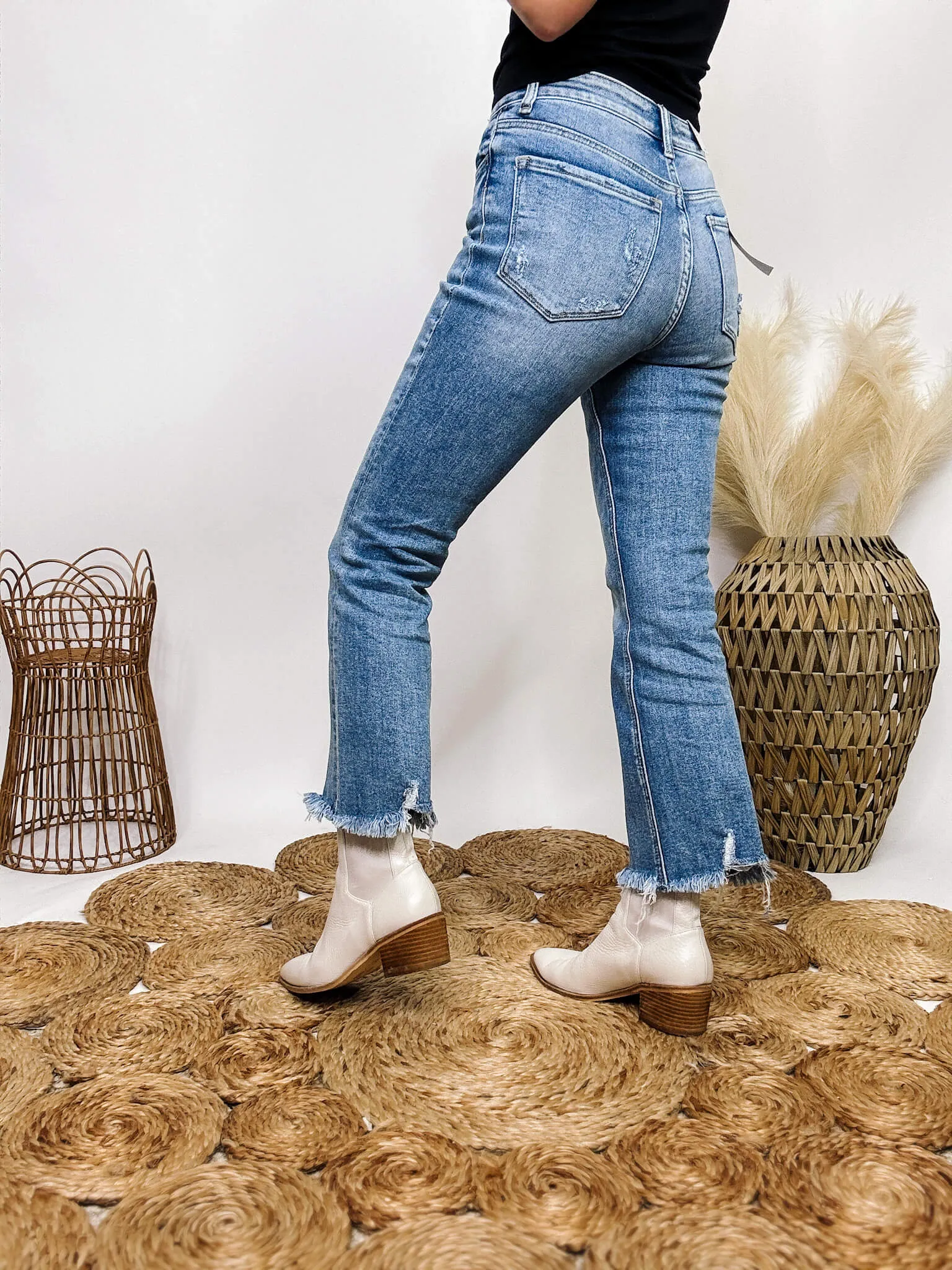 Frayed Hem Kick Flare Comfort Stretch High Rise Vervet by Flying Monkey Jeans