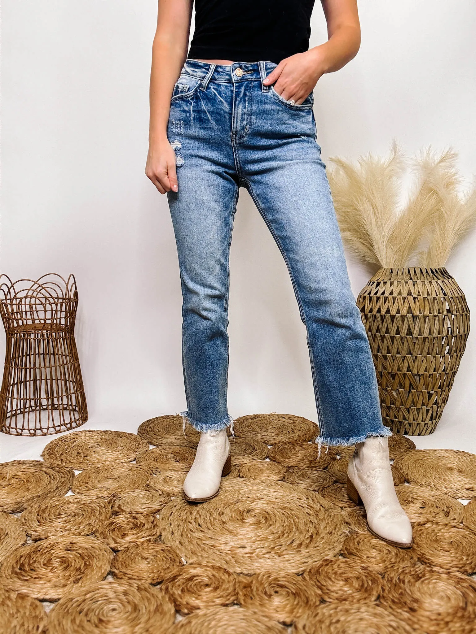 Frayed Hem Kick Flare Comfort Stretch High Rise Vervet by Flying Monkey Jeans
