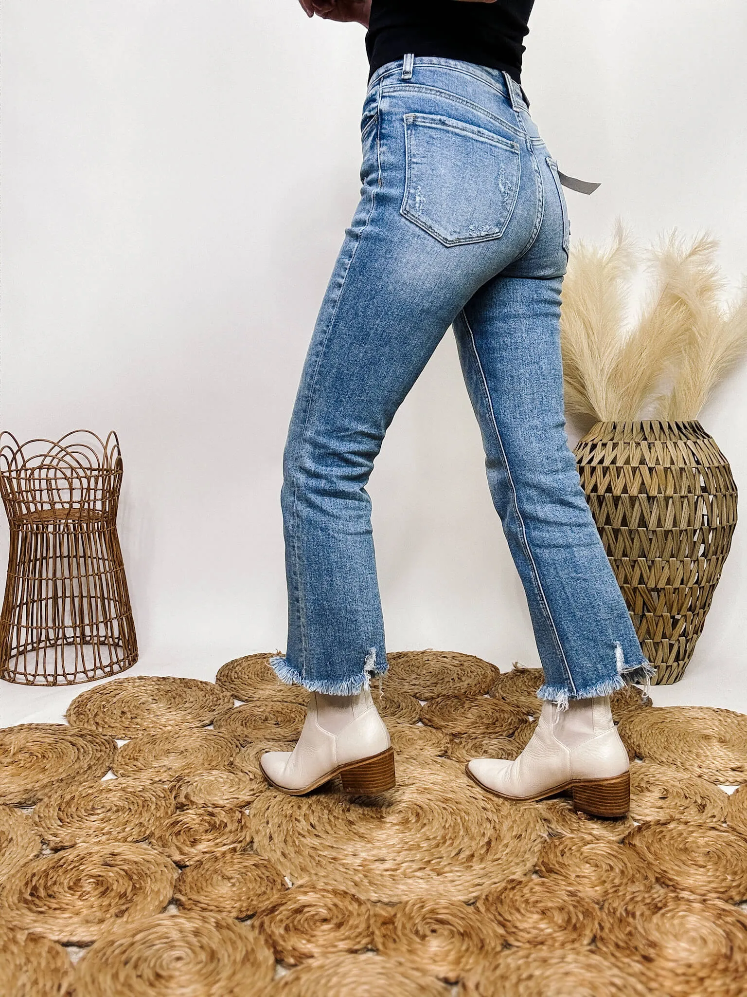 Frayed Hem Kick Flare Comfort Stretch High Rise Vervet by Flying Monkey Jeans