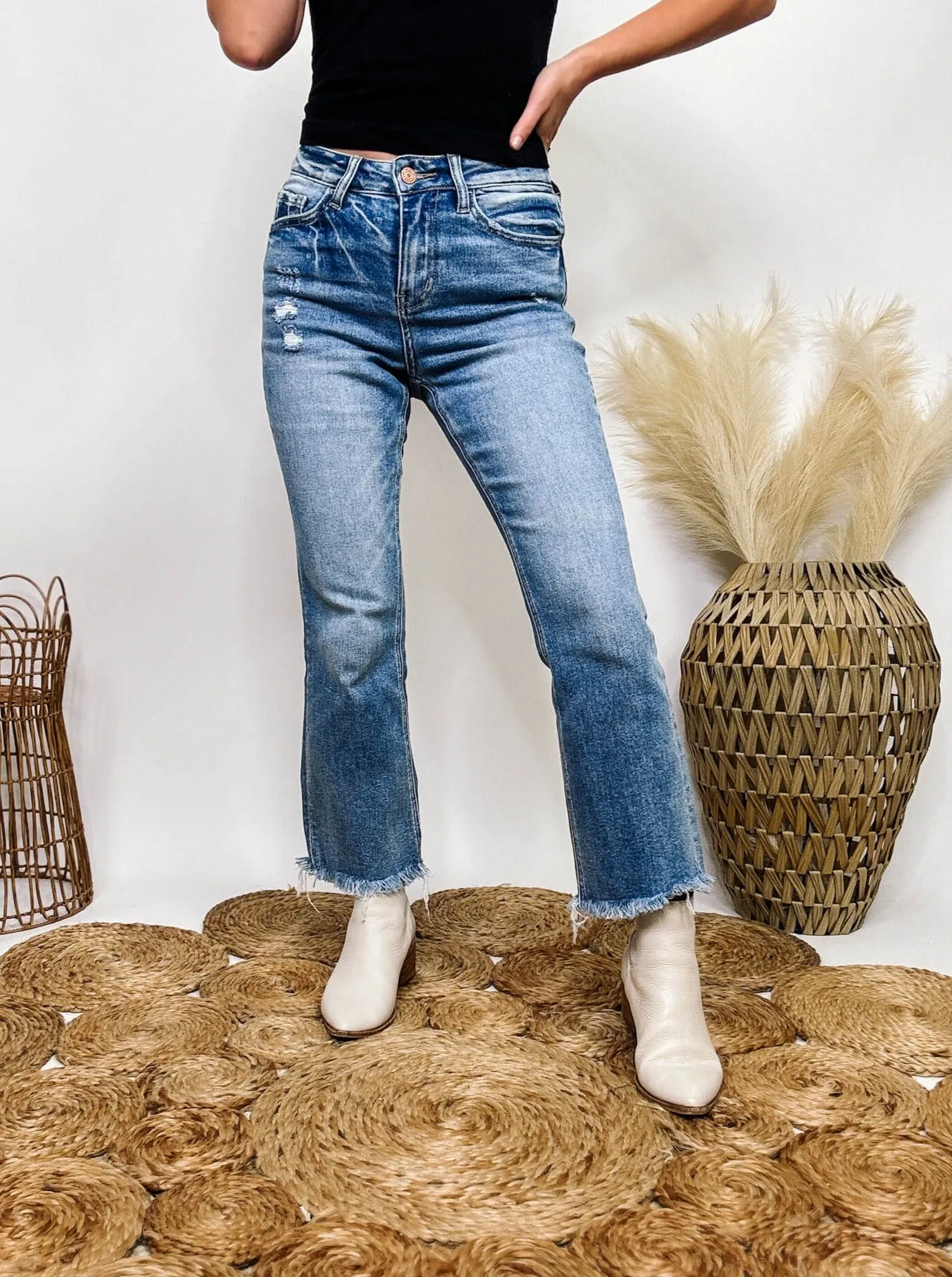 Frayed Hem Kick Flare Comfort Stretch High Rise Vervet by Flying Monkey Jeans