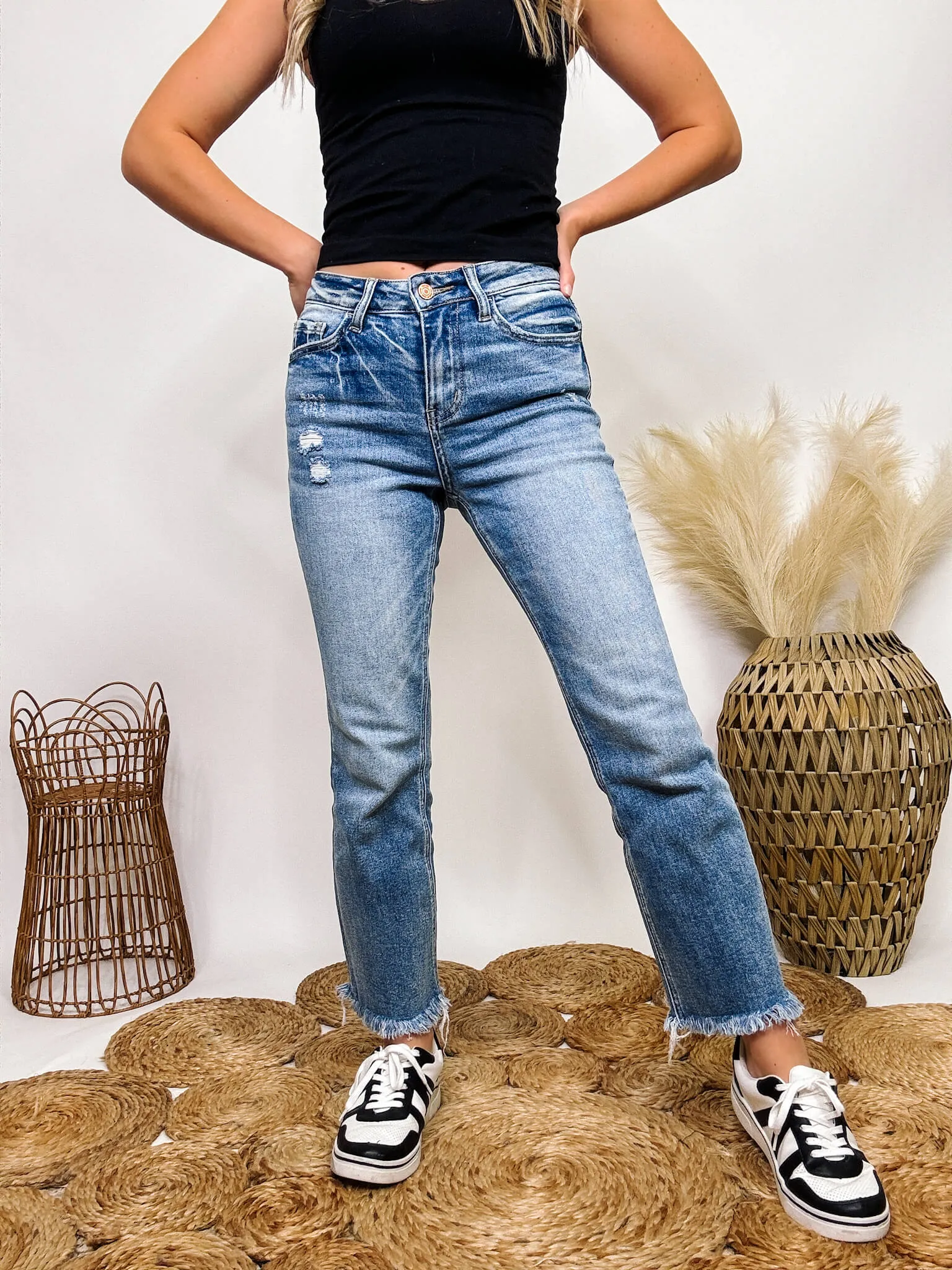 Frayed Hem Kick Flare Comfort Stretch High Rise Vervet by Flying Monkey Jeans