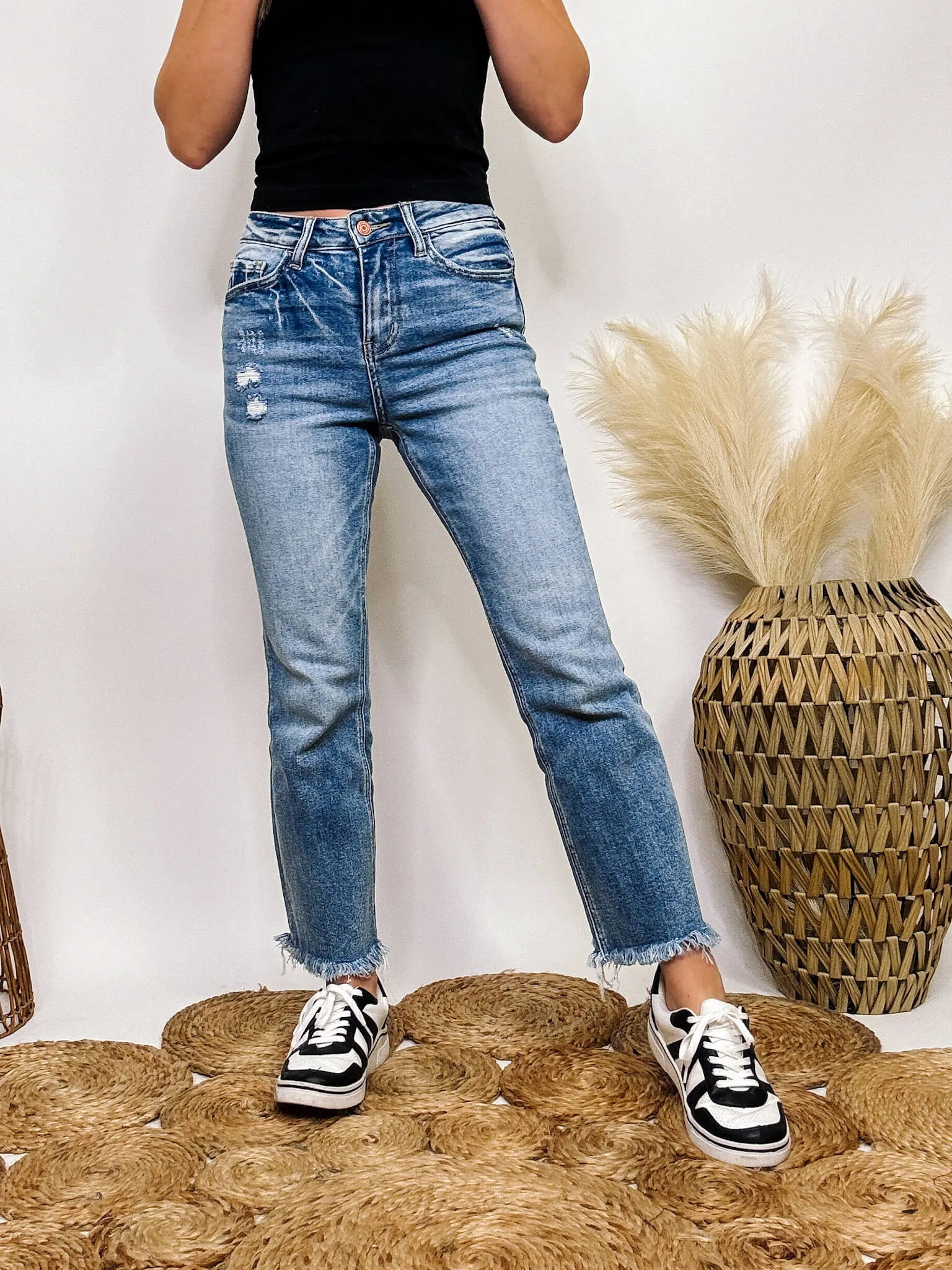 Frayed Hem Kick Flare Comfort Stretch High Rise Vervet by Flying Monkey Jeans