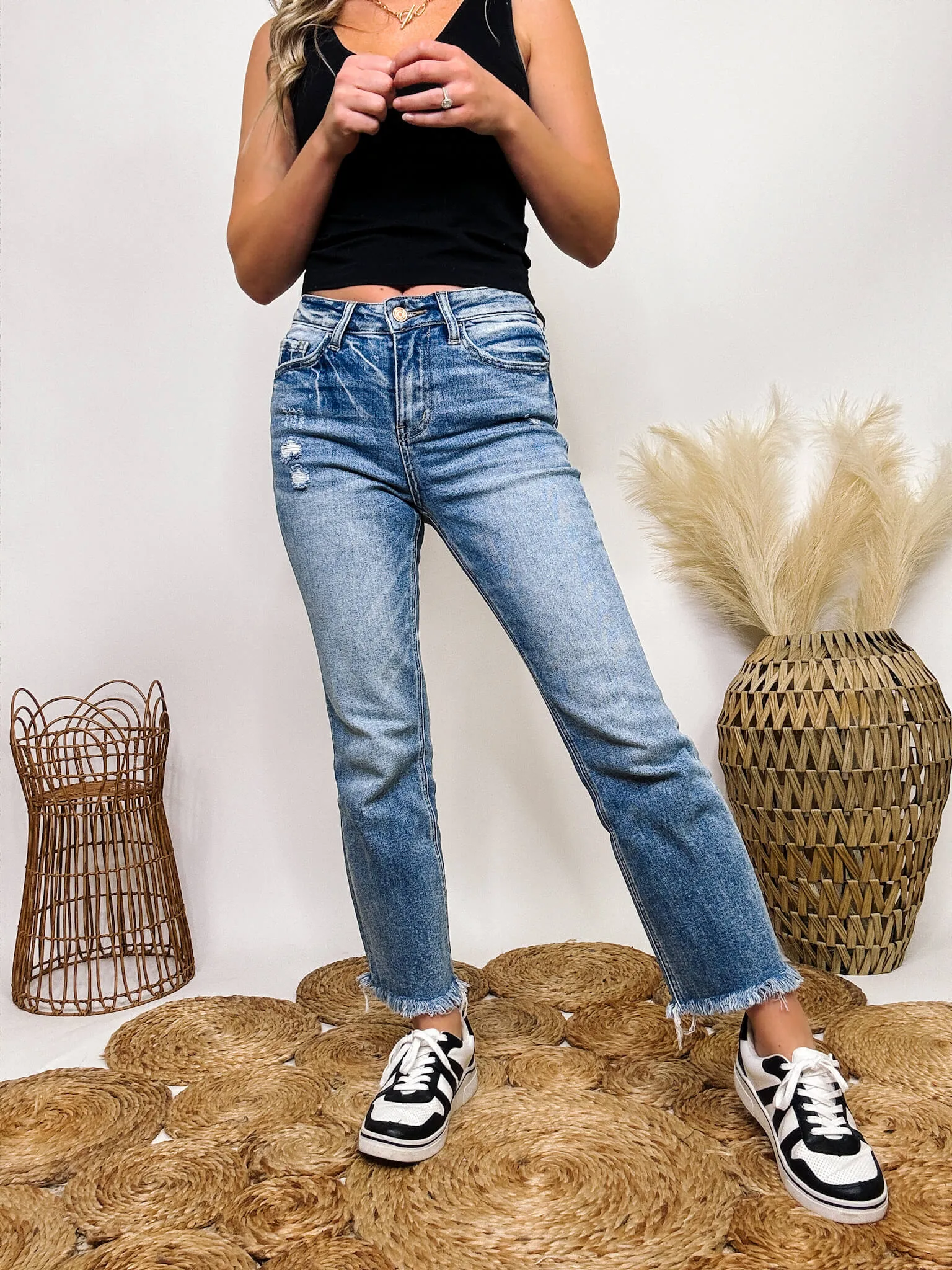 Frayed Hem Kick Flare Comfort Stretch High Rise Vervet by Flying Monkey Jeans