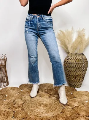 Frayed Hem Kick Flare Comfort Stretch High Rise Vervet by Flying Monkey Jeans