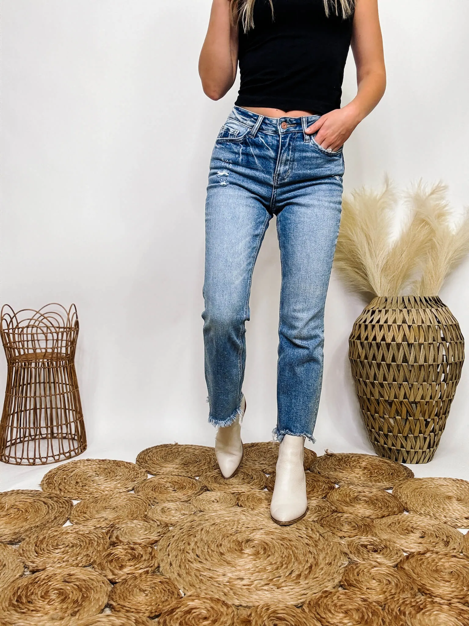 Frayed Hem Kick Flare Comfort Stretch High Rise Vervet by Flying Monkey Jeans