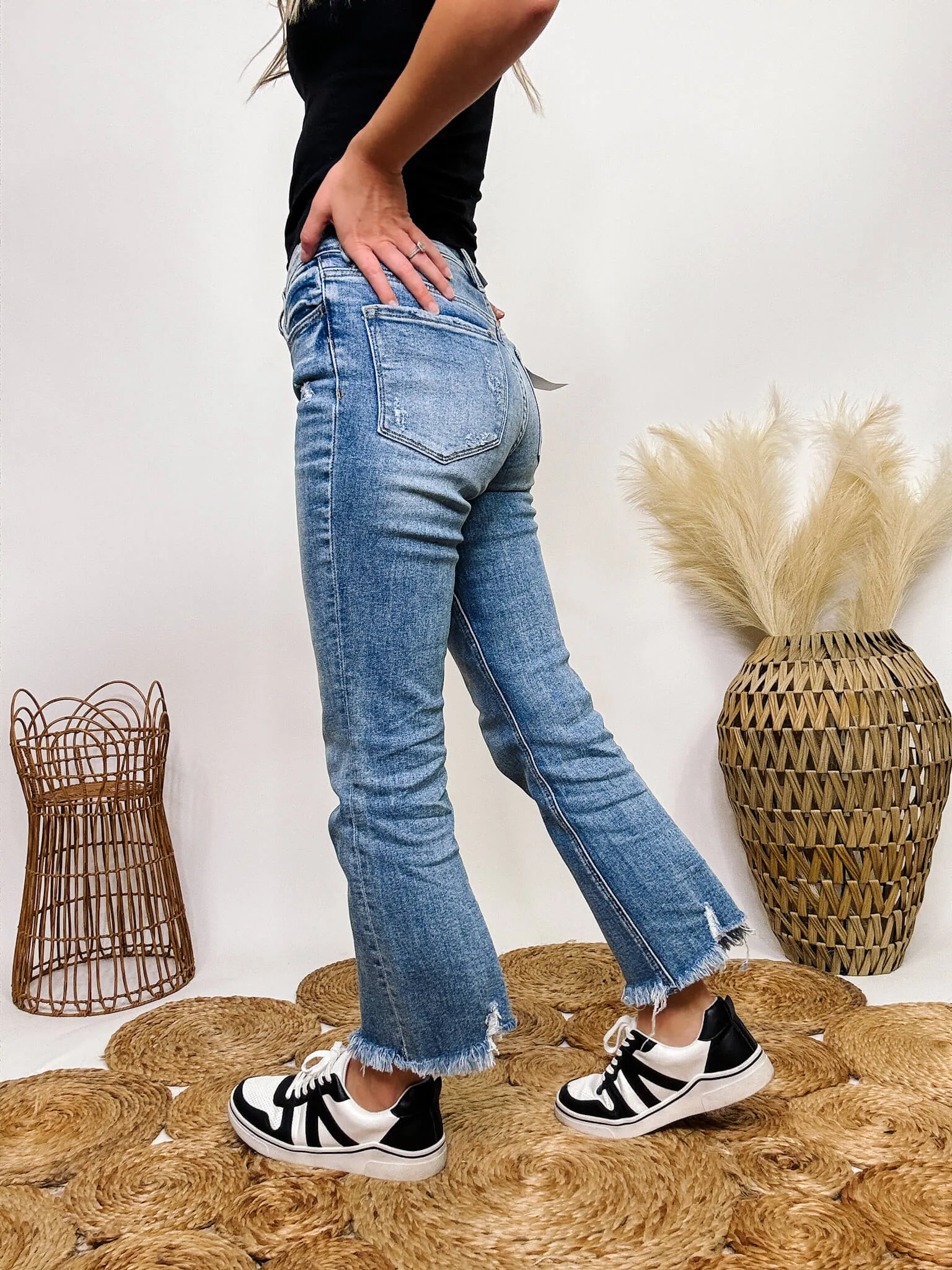 Frayed Hem Kick Flare Comfort Stretch High Rise Vervet by Flying Monkey Jeans
