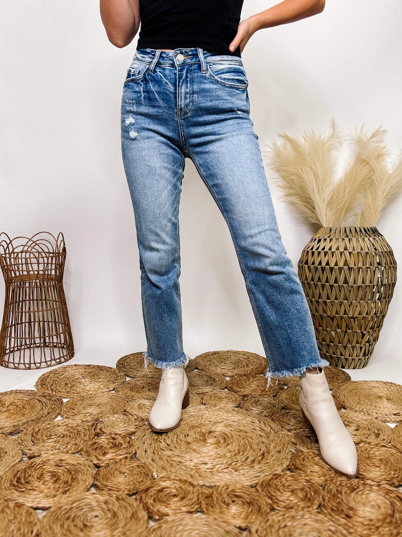 Frayed Hem Kick Flare Comfort Stretch High Rise Vervet by Flying Monkey Jeans