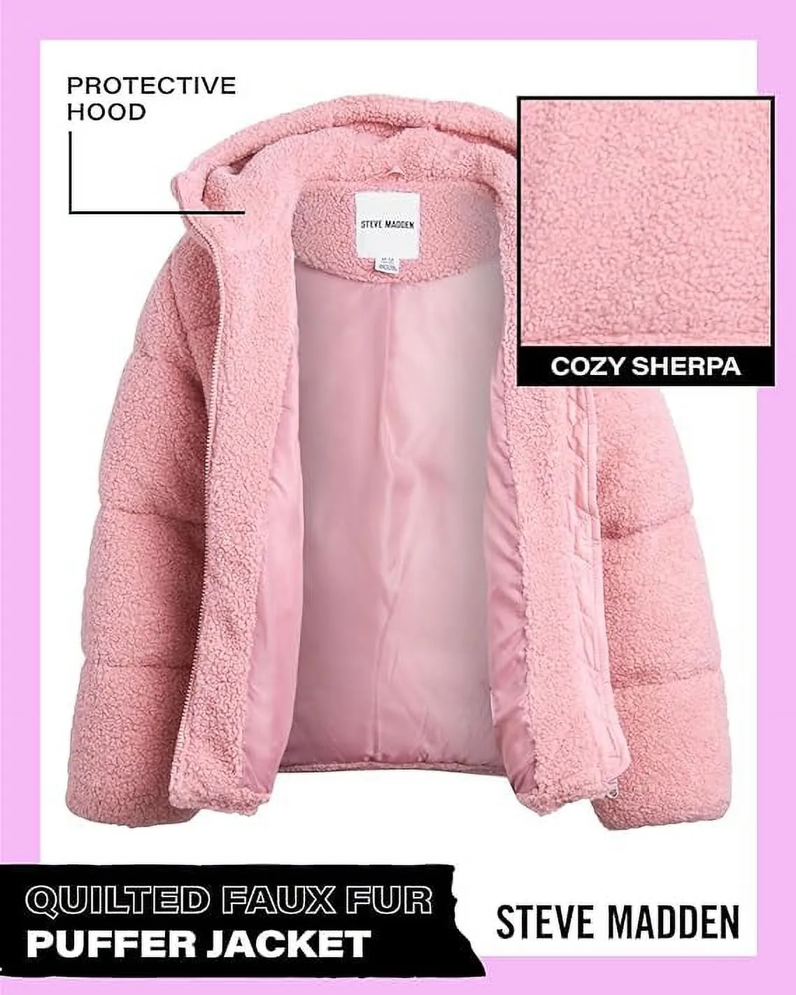 Girls’ Winter Jacket – Sherpa Fleece Quilted Puffer Coat - ZB153