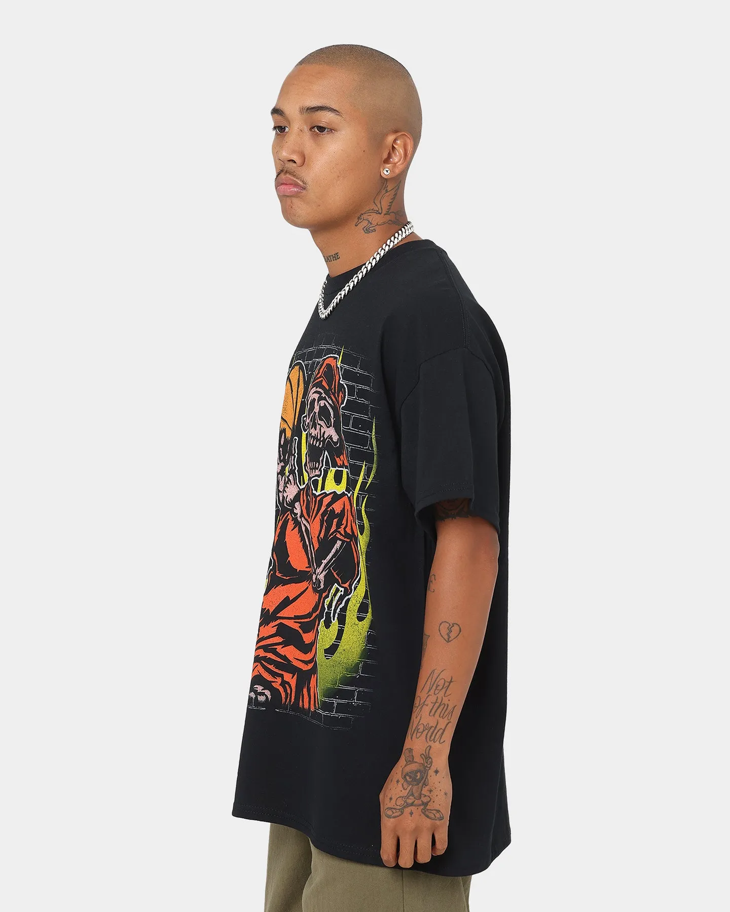 Goat Crew Fire Skeleton Vintage T-Shirt Black