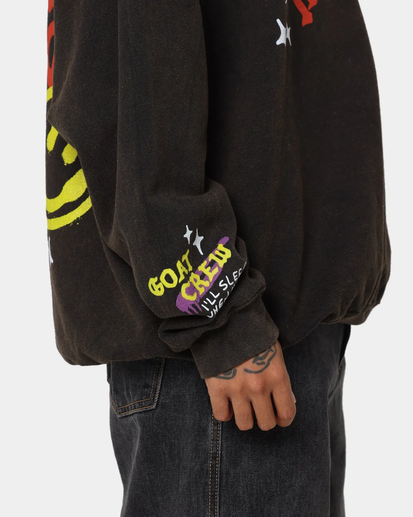 Goat Crew Get Lit Or Die Trying All Over Print Crewneck Washed Black