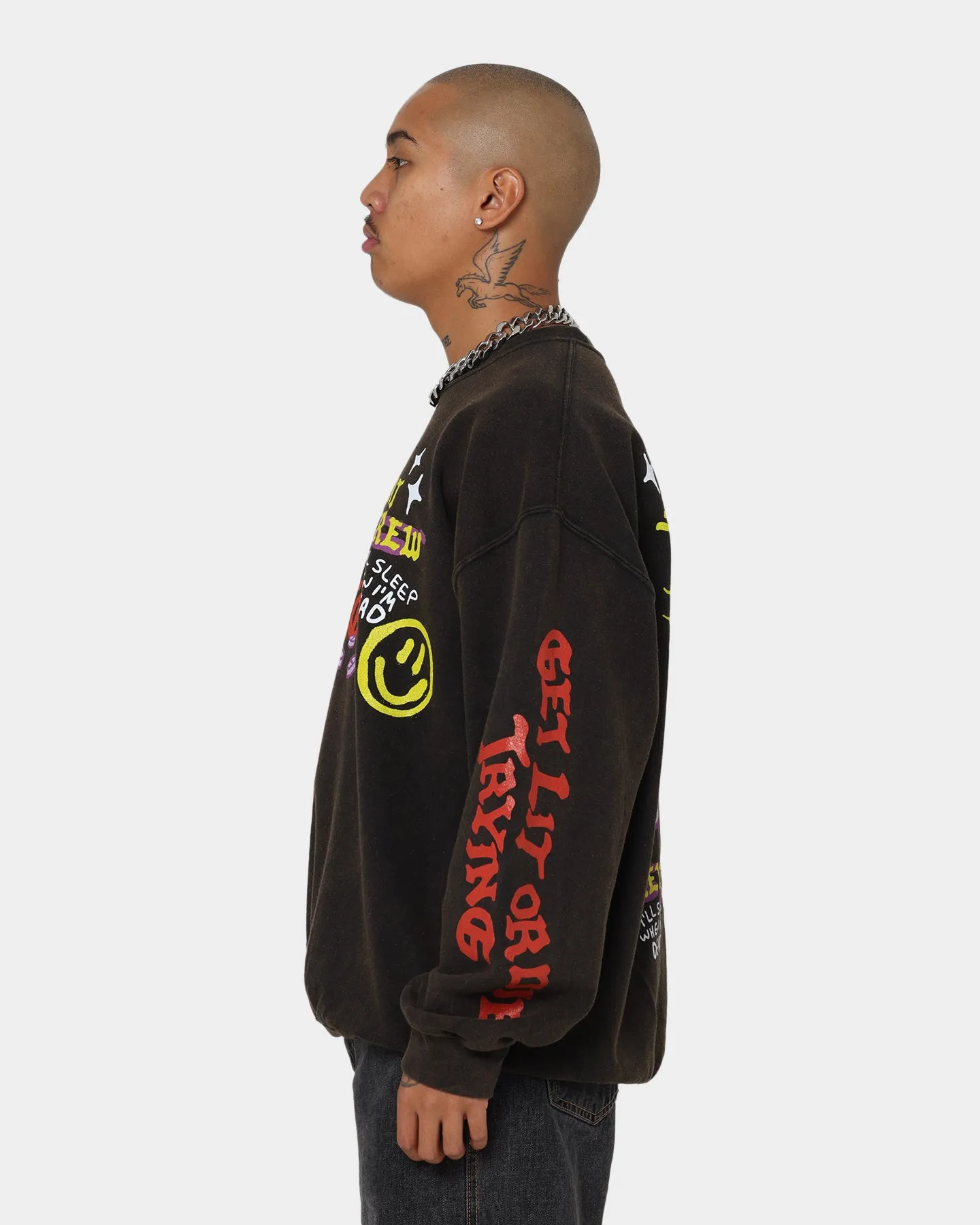 Goat Crew Get Lit Or Die Trying All Over Print Crewneck Washed Black