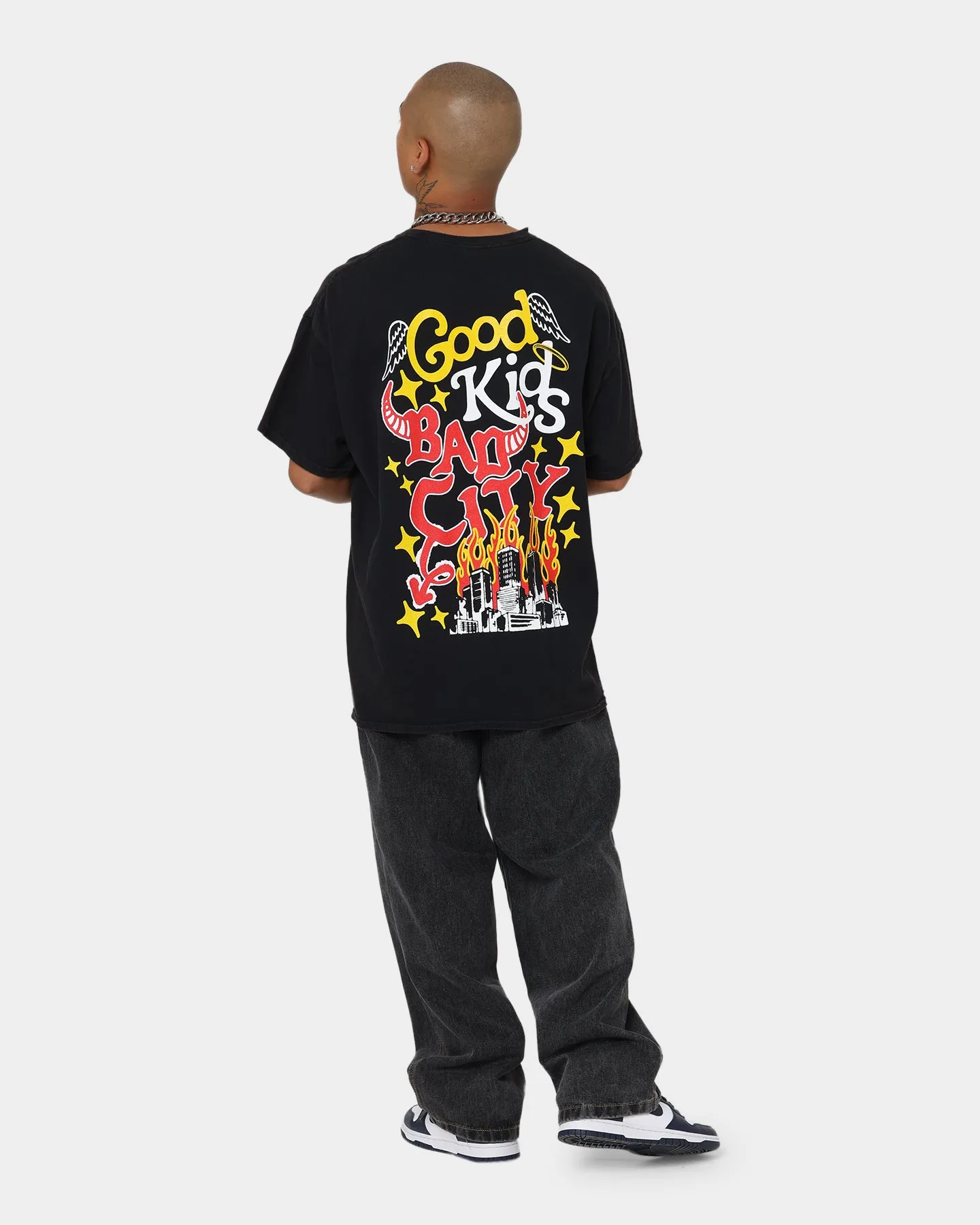 Goat Crew Good Kids Bad City All Over Print T-Shirt Washed Black