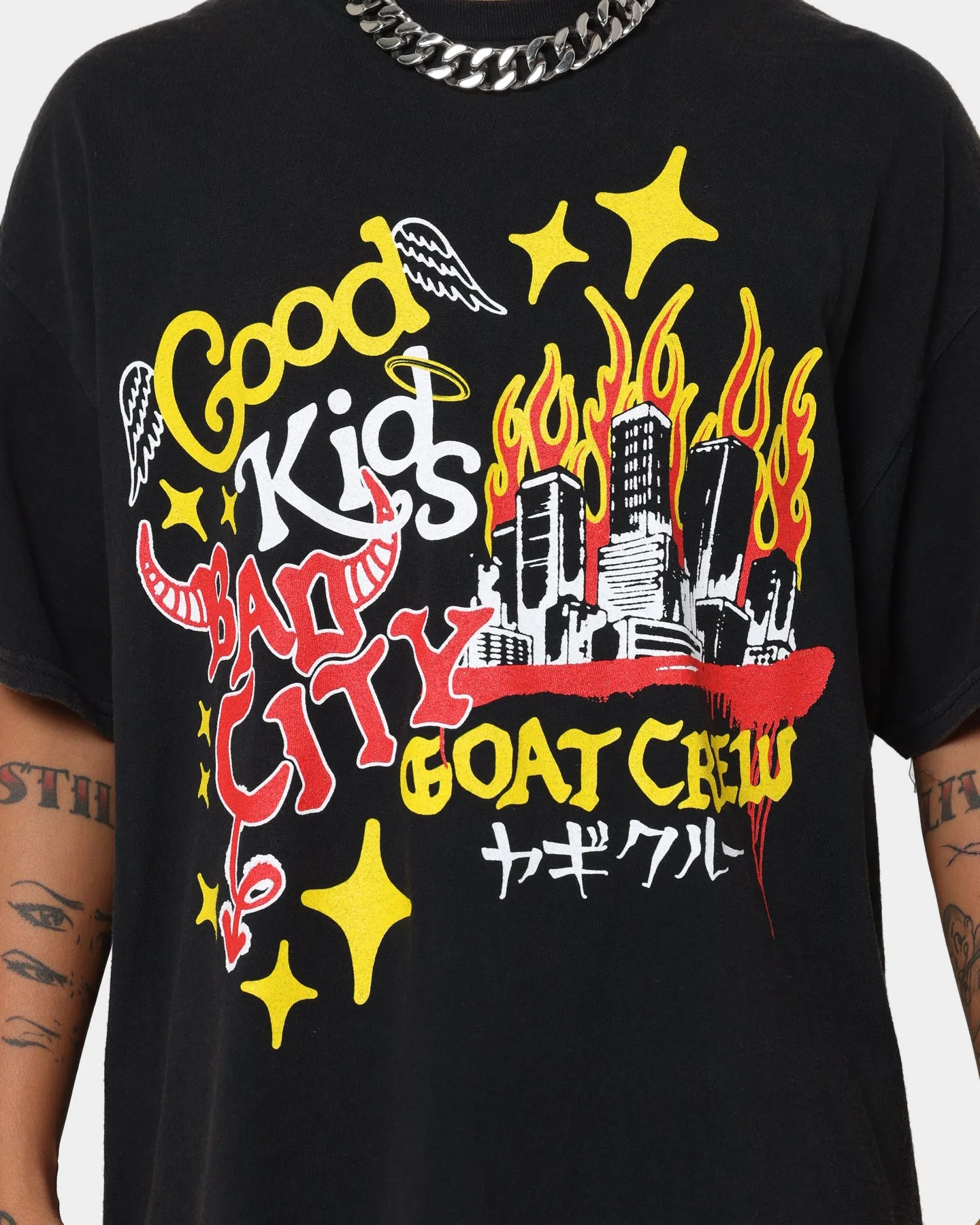 Goat Crew Good Kids Bad City All Over Print T-Shirt Washed Black
