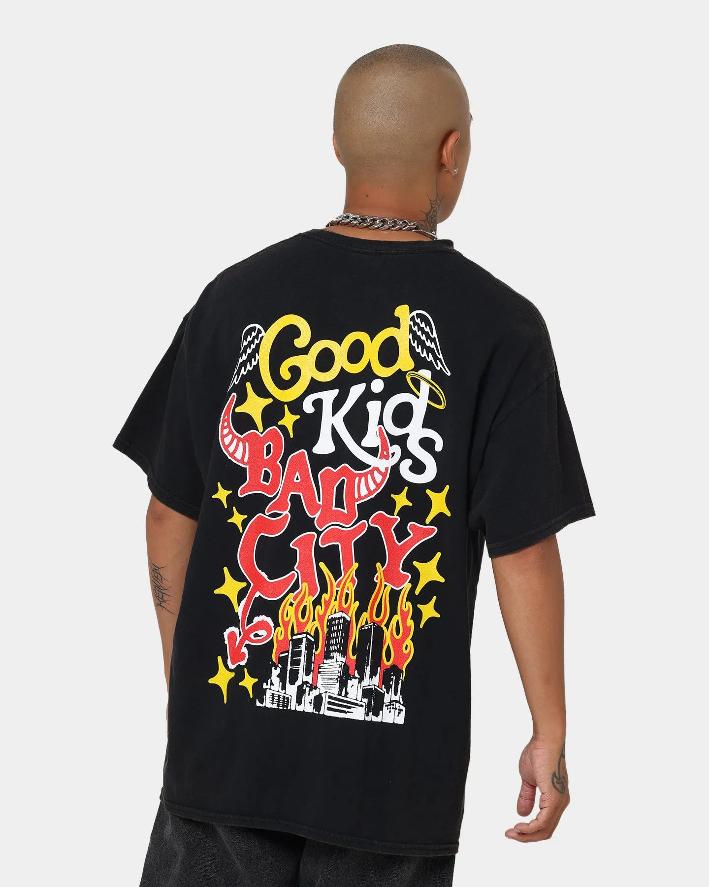 Goat Crew Good Kids Bad City All Over Print T-Shirt Washed Black