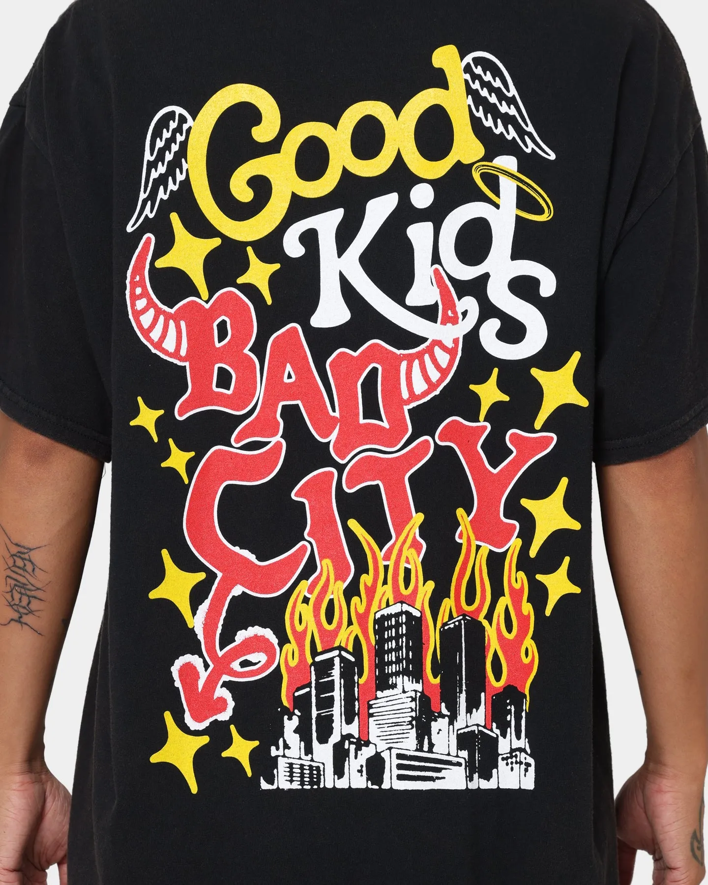 Goat Crew Good Kids Bad City All Over Print T-Shirt Washed Black