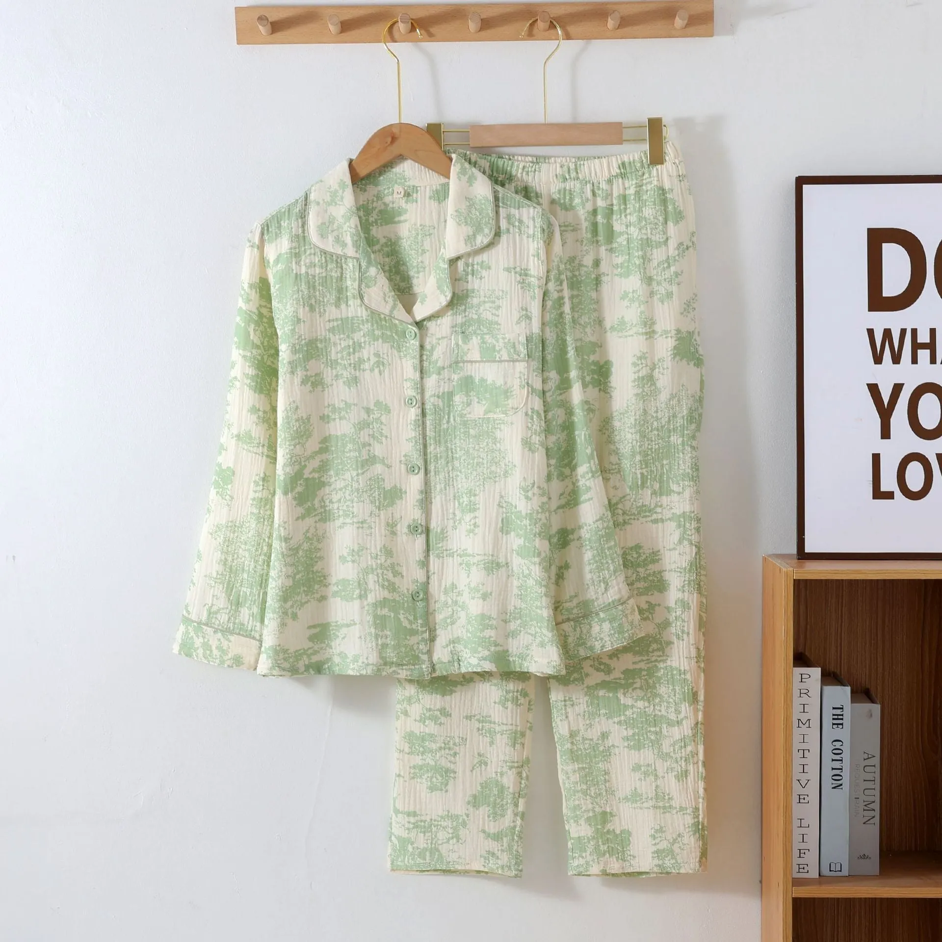 Green Crepe Cotton Mist Print Pajama Set