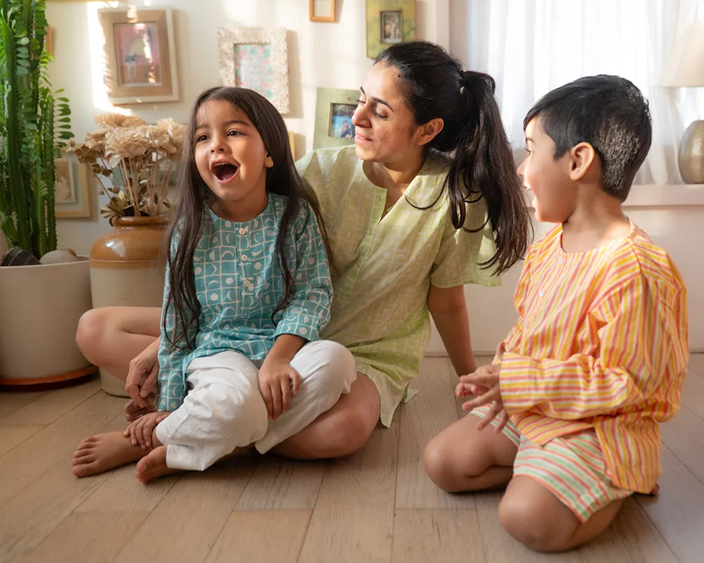 I want to be like grandpa’ kurta pajama set in blue moon chase