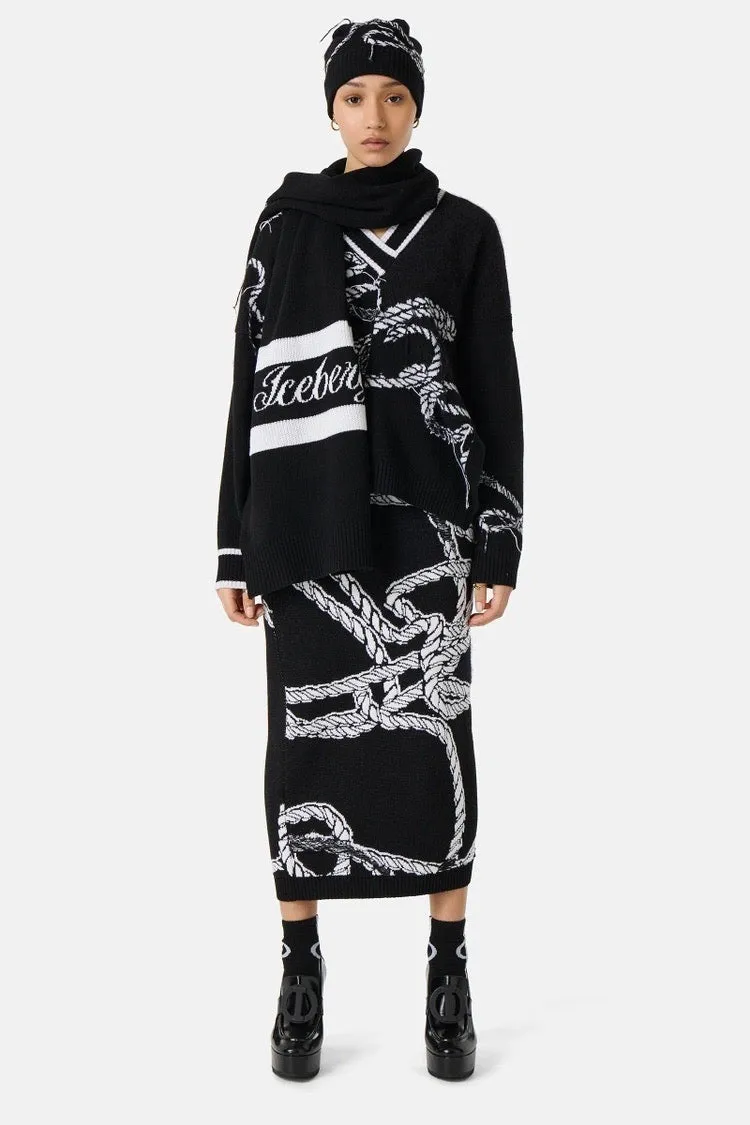 Iceberg- Ropes Pencil Skirt: Black/ White