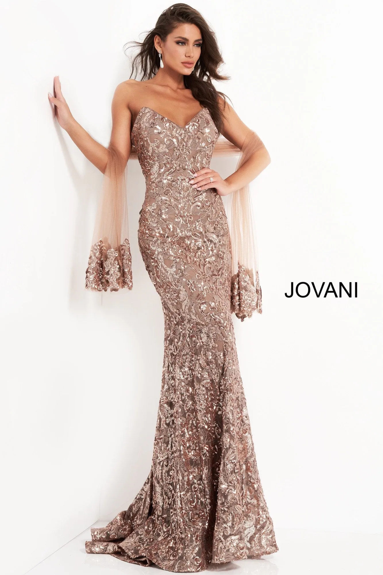 Jovani 05054 Long Strapless Sequins Formal Evening Gown Pageant Shaw Pageant Mother Of