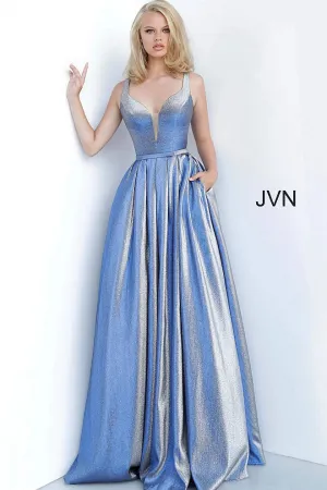Jovani JVN2229 Size 18 Blue Long Shimmer Prom Dress Ball Gown Formal Metallic Evening