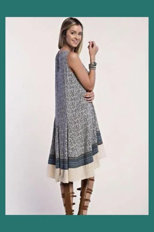 Kori Print High Low Tank Dress - Seaweed Blue