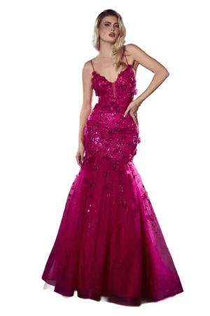 Ladivine CM328 Size 2 Magenta Floral Mermaid Glitter Prom Dress Corset Formal Gown Sequin Shimmer