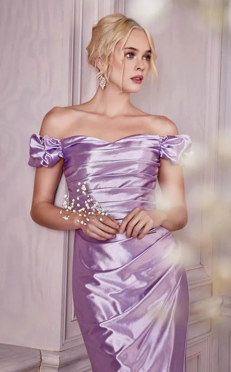Ladivine KV1056 Long Fitted Satin Maxi Slit Formal Prom Dress Off the Shoulder Gown