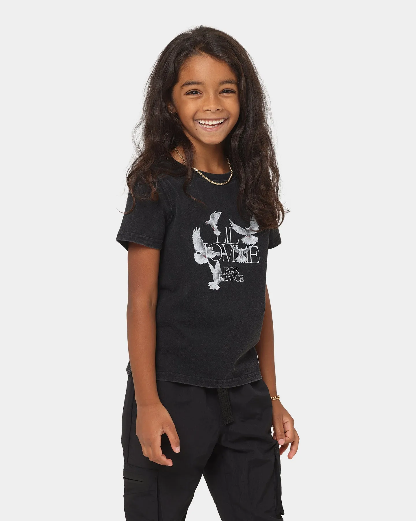 Lil Homme Kids' Dove Heaven Vintage T-Shirt Washed Black