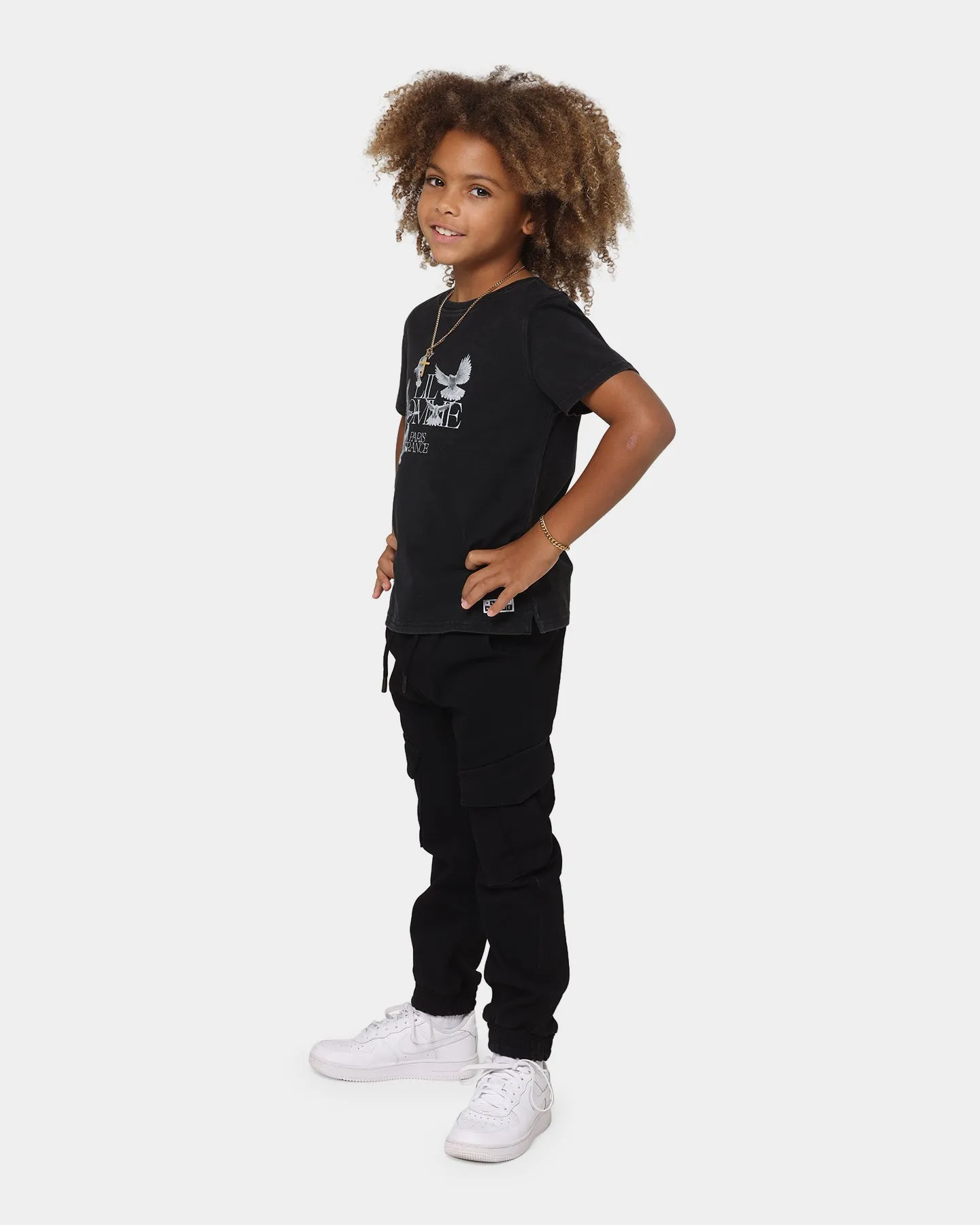 Lil Homme Kids' Dove Heaven Vintage T-Shirt Washed Black