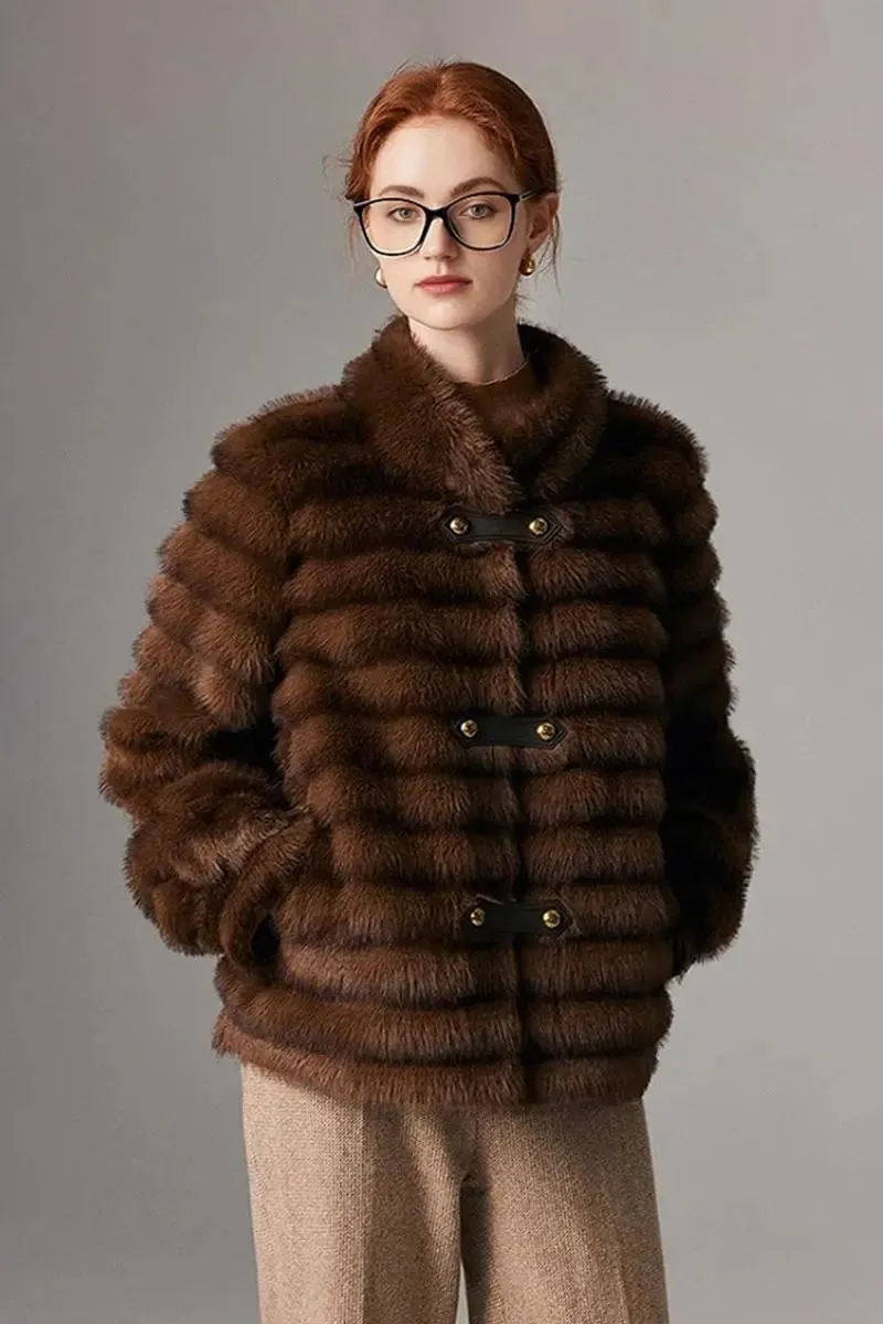 Luxurious Faux Sable Fur Coat
