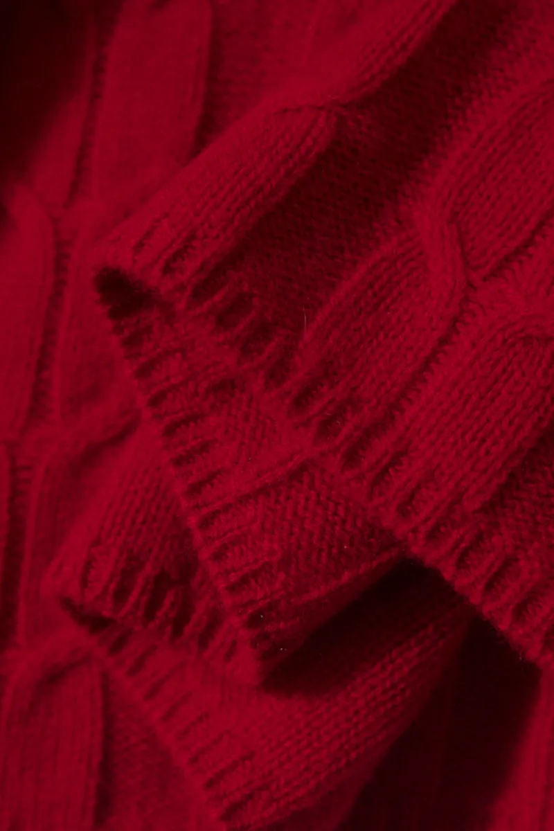 Merino Wool & Cashmere Blend Cable Knit Crewneck Sweater with Flared Sleeve