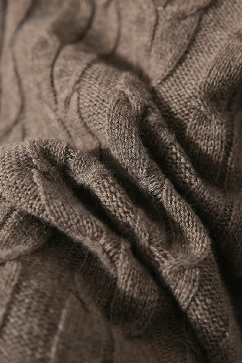 Merino Wool & Cashmere Blend Cable Knit Crewneck Sweater with Flared Sleeve
