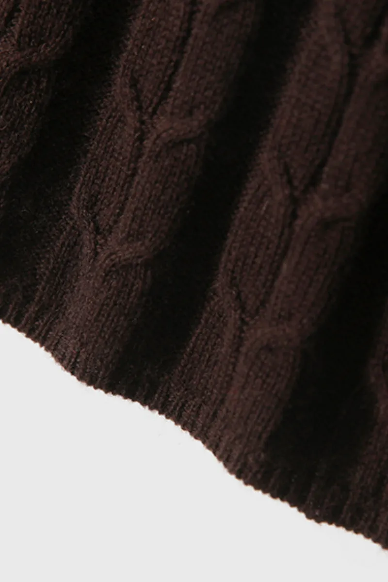 Merino Wool & Cashmere Blend Cable Knit Crewneck Sweater with Flared Sleeve