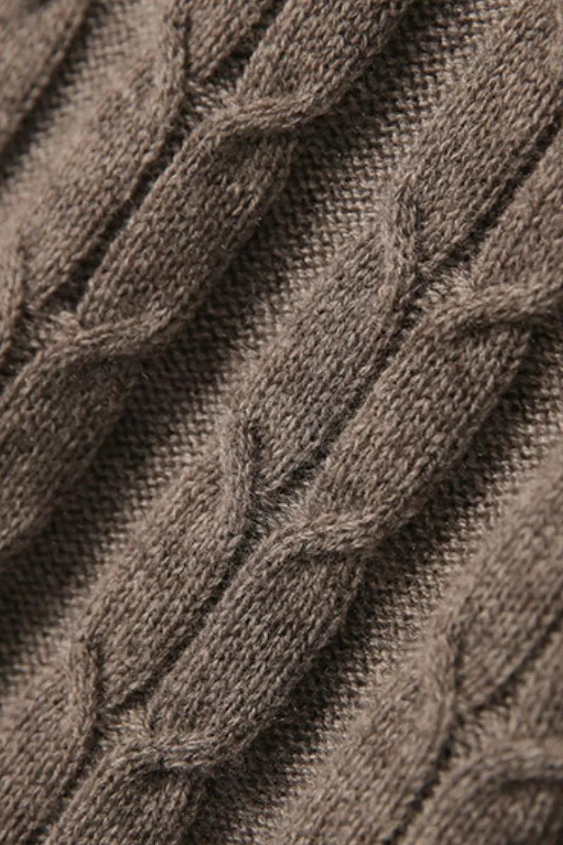 Merino Wool & Cashmere Blend Cable Knit Crewneck Sweater with Flared Sleeve