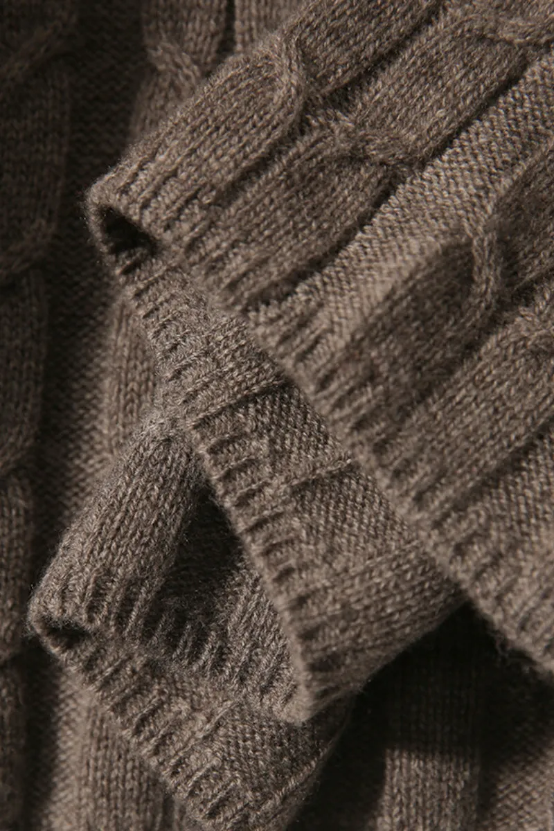 Merino Wool & Cashmere Blend Cable Knit Crewneck Sweater with Flared Sleeve