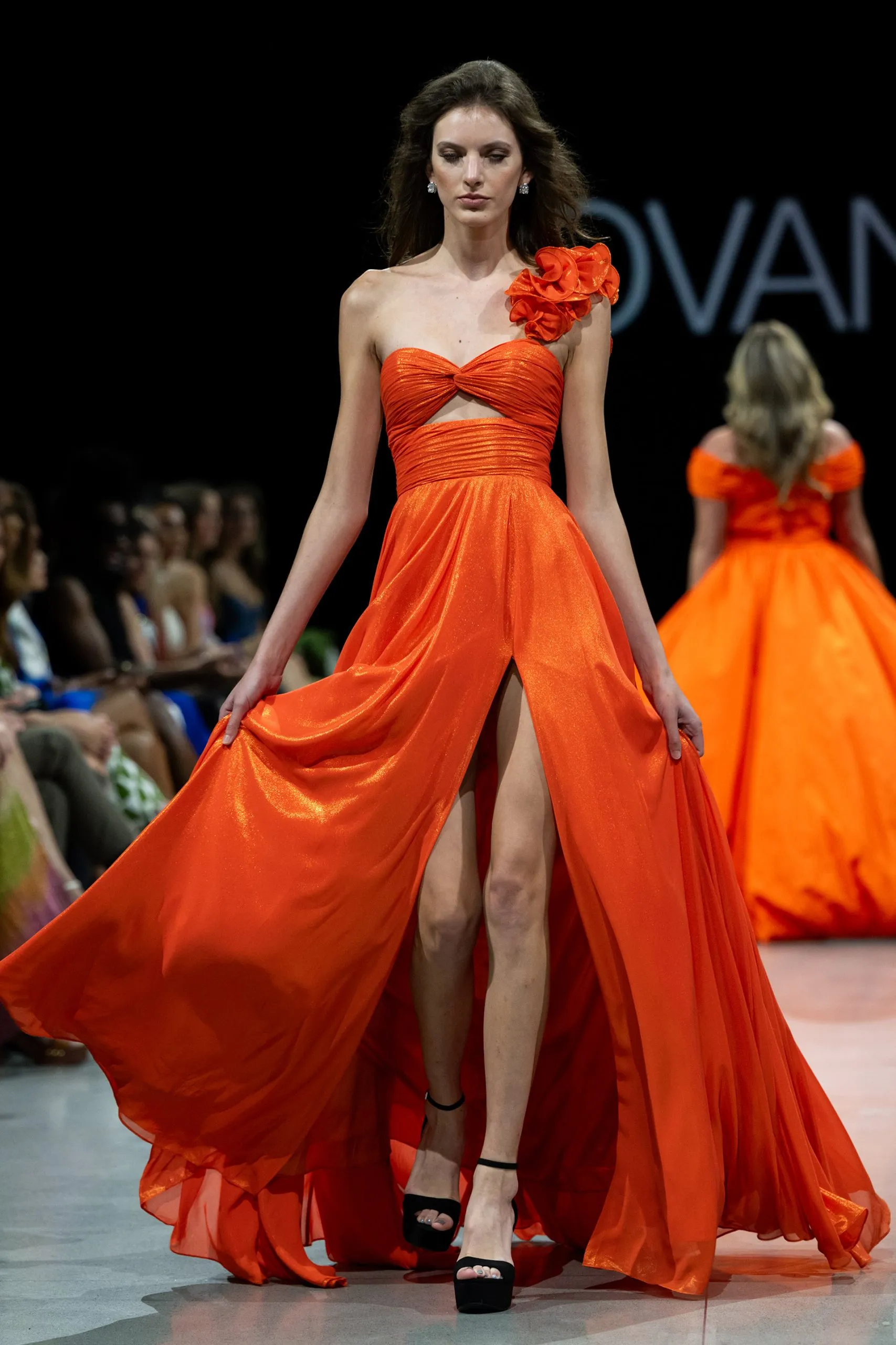 Metallic One Shoulder A-line Slit Gown by Jovani 37254
